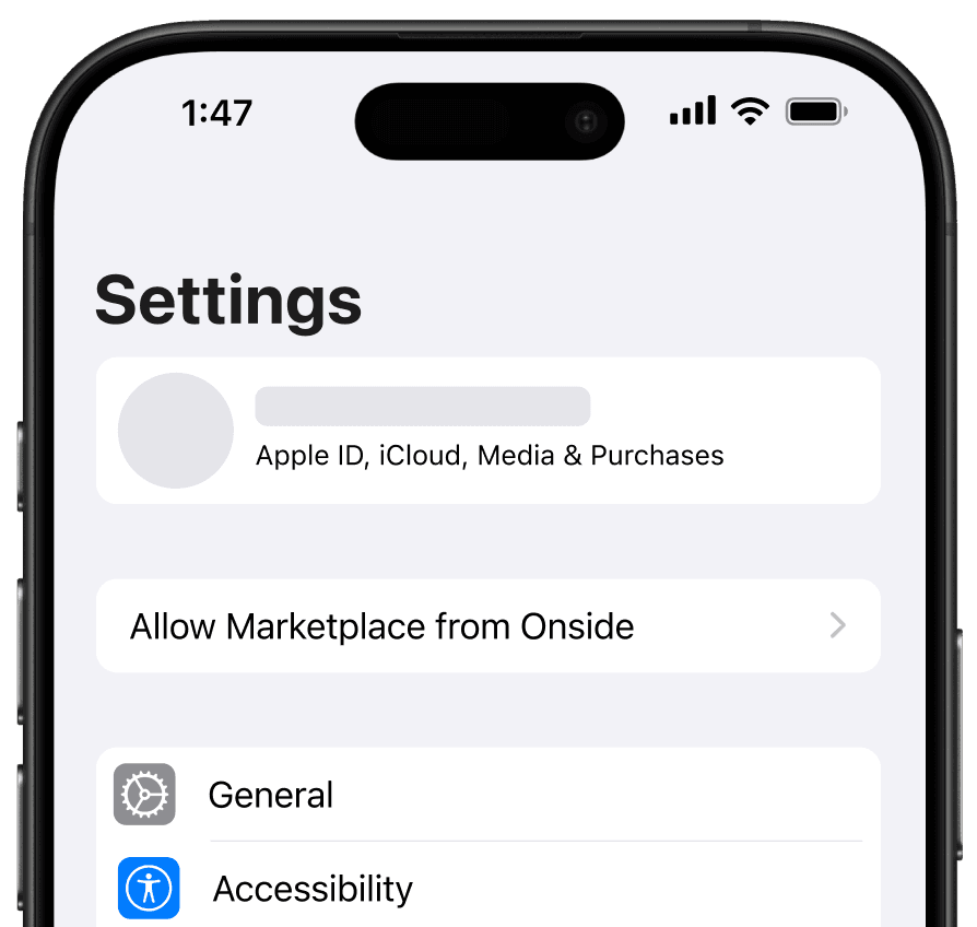 Go to settings - and allow Marketplace from Onside