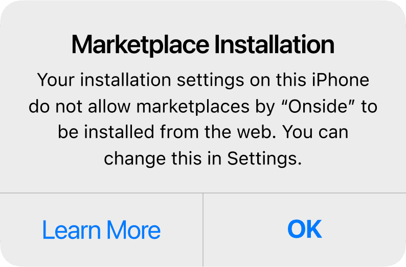 Tap OK to skip warning - that an alternative store is not allowed