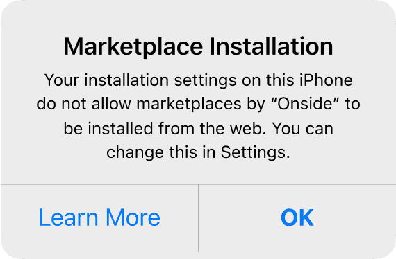Tap OK to skip warning - that an alternative store is not allowed