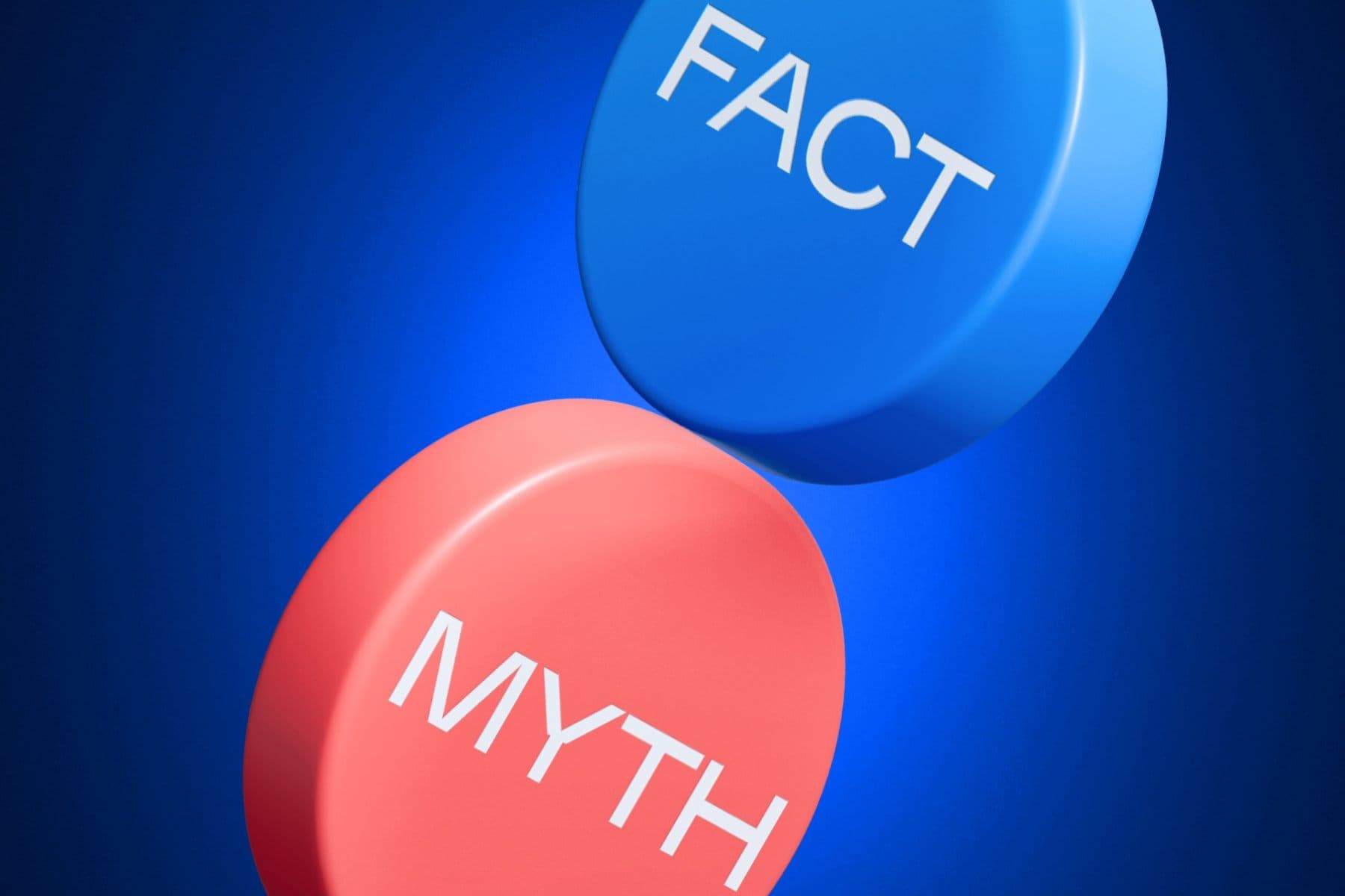 Blue FACT and red MYTH buttons on a blue background